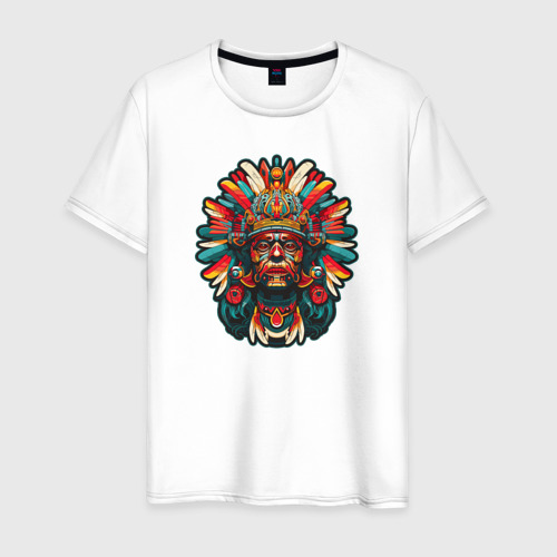 Мужская футболка из хлопка с принтом Индеец города ацтеков, вид спереди №1