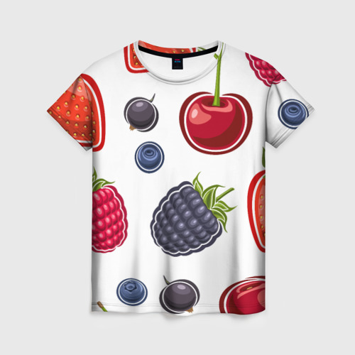 Женская футболка с принтом Спелые ягодки, вид спереди №1