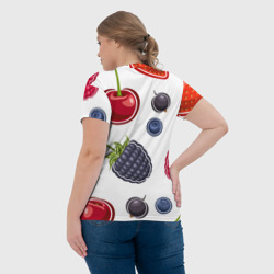 Футболка с принтом Спелые ягодки для женщины, вид на модели сзади №3. Цвет основы: белый