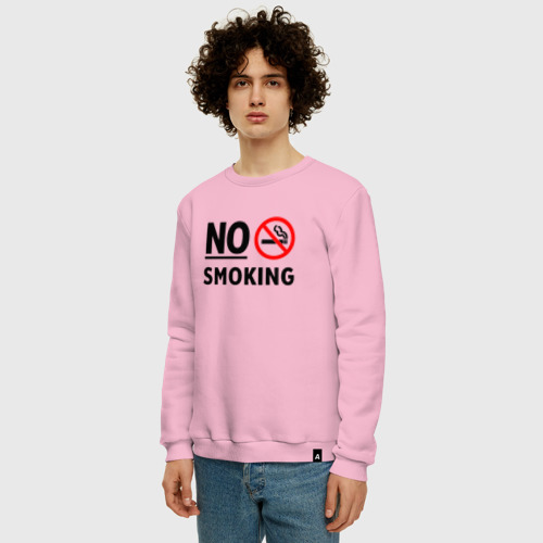 Мужской свитшот хлопок No Smoking, цвет светло-розовый - фото 3