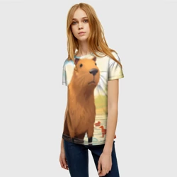 Женская футболка 3D Капибара в воде - фото 2