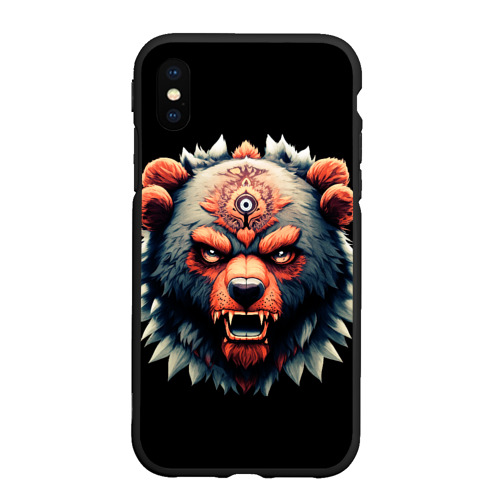 Чехол для iPhone XS Max матовый С разъяренным медведем, цвет черный