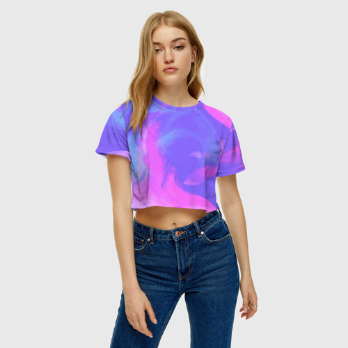 Женская футболка Crop-top 3D Сиреневая абстракция, цвет 3D печать - фото 4