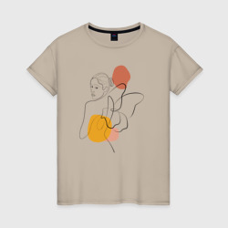 Женская футболка хлопок Девушка с крыльями линиями лайн арт