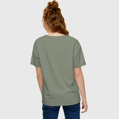 Женская футболка хлопок Oversize с принтом Лицо девушки линиями лайн арт, вид сзади #2