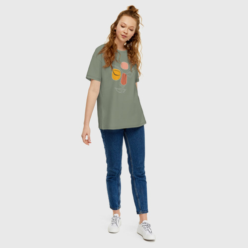 Женская футболка хлопок Oversize с принтом Лицо девушки линиями лайн арт, вид сбоку #3