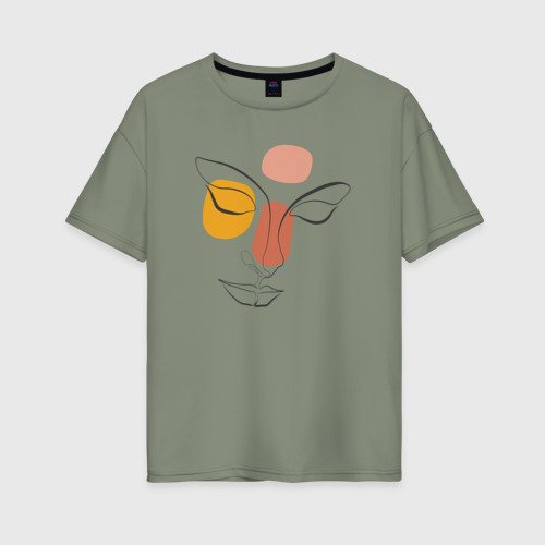 Женская футболка хлопок Oversize с принтом Лицо девушки линиями лайн арт, вид спереди #2