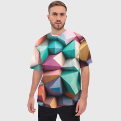 Мужская футболка oversize 3D Полигональные объемные кубы и тетраэдры в пастельных тонах - фото 2