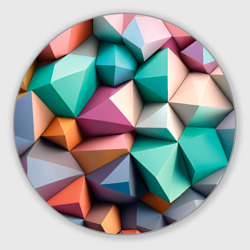 Круглый коврик для мышки Полигональные объемные кубы и тетраэдры в пастельных тонах