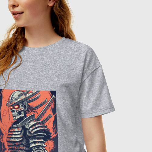 Женская футболка хлопок Oversize с принтом Самурай зомби скелет, фото на моделе #1