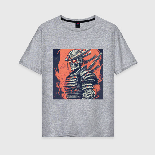 Женская футболка хлопок Oversize с принтом Самурай зомби скелет, вид спереди #2