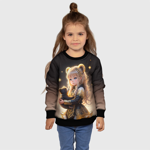 Детский свитшот 3D с принтом Девочка с бурым медвежонком, фото #4
