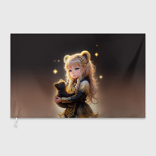 Флаг 3D Девочка с бурым медвежонком - фото 3