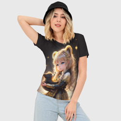 Женская футболка 3D Slim Девочка с бурым медвежонком - фото 2