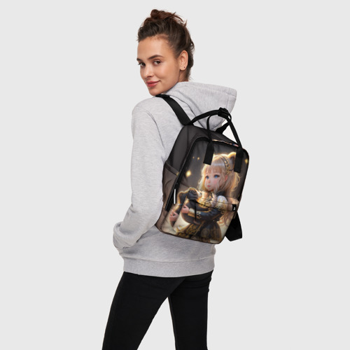 Женский рюкзак 3D с принтом Девочка с бурым медвежонком, вид сбоку #3