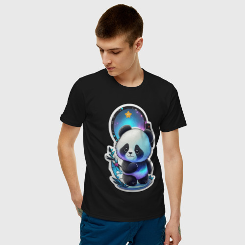 Мужская футболка хлопок с принтом Стикер: милый панда, фото на моделе #1