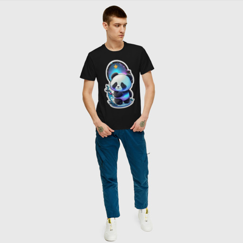 Мужская футболка хлопок с принтом Стикер: милый панда, вид сбоку #3