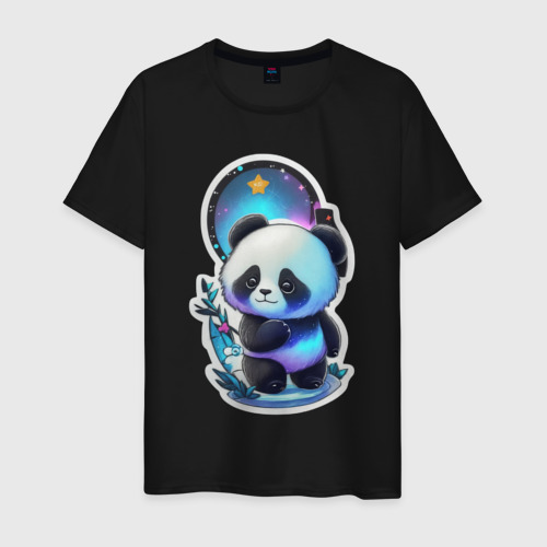 Мужская футболка хлопок с принтом Стикер: милый панда, вид спереди #2