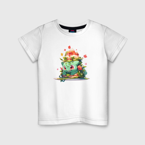 Детская футболка хлопок с принтом Малыш Бульбазавр, вид спереди #2