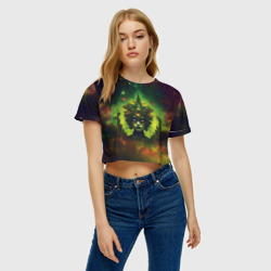 Женская футболка Crop-top 3D Зеленая фантастическая ведьма с бабочками - фото 2