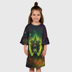 Детское платье 3D Зеленая фантастическая ведьма с бабочками - фото 2