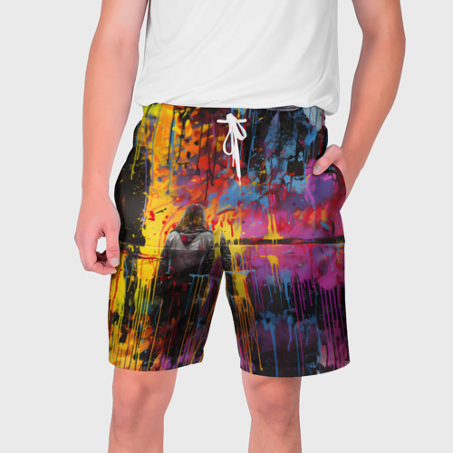 Мужские шорты 3D с принтом Уличное искусство, вид спереди #2