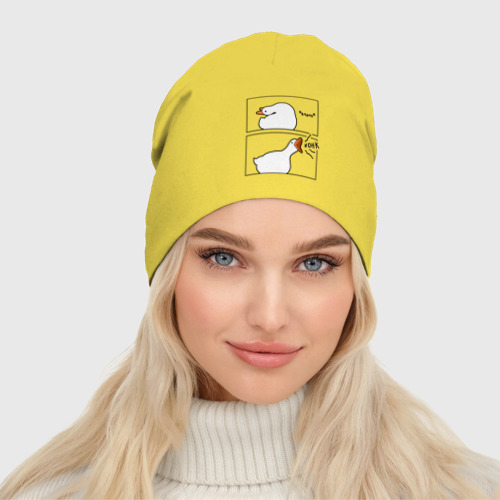 Женская шапка демисезонная Орущий гусь, цвет желтый - фото 3