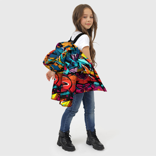 Зимняя куртка для девочек 3D с принтом Узоры дворового искусства, фото #4