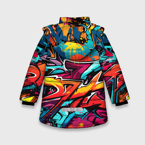 Зимняя куртка для девочек 3D с принтом Узоры дворового искусства, вид сзади #1