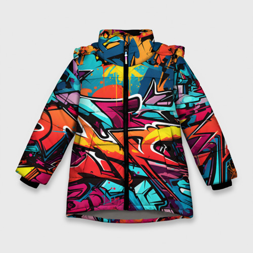Зимняя куртка для девочек 3D с принтом Узоры дворового искусства, вид спереди #2