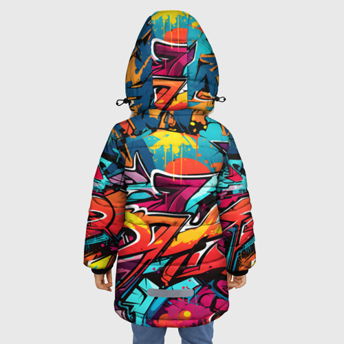Зимняя куртка для девочек 3D с принтом Узоры дворового искусства, вид сзади #2