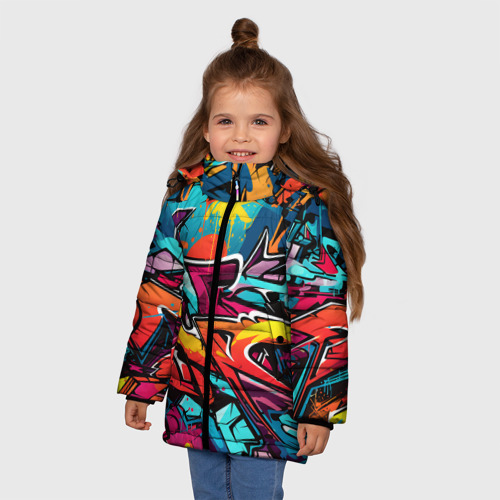 Зимняя куртка для девочек 3D с принтом Узоры дворового искусства, фото на моделе #1