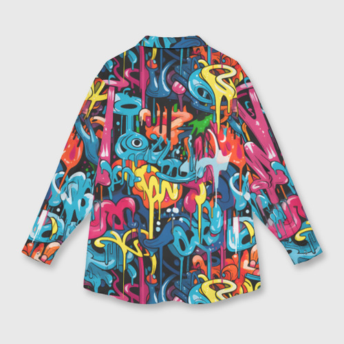 Женская рубашка oversize 3D с принтом Яркий граффити дворов, вид сзади #1