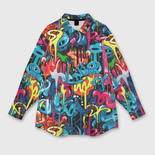 Женская рубашка oversize 3D с принтом Яркий граффити дворов, вид спереди #2