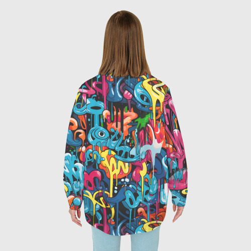 Женская рубашка oversize 3D с принтом Яркий граффити дворов, вид сзади #2