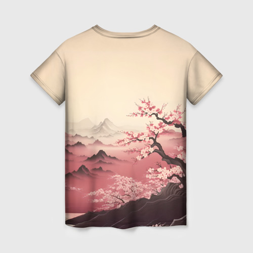 Женская футболка 3D Сакура в горах, цвет 3D печать - фото 2