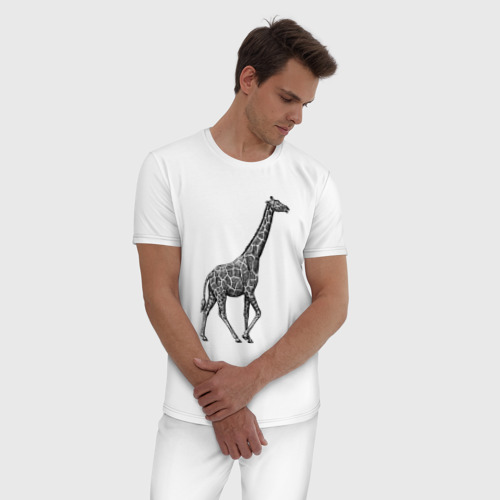 Мужская пижама хлопок Жираф гуляет, цвет белый - фото 3