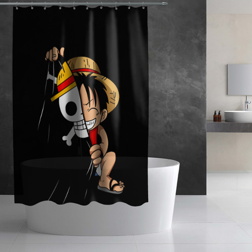 Штора 3D для ванной Луффи с флагом команды - фото 3