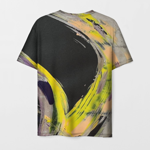 Мужская футболка 3D с принтом Abstraction yellow on black, вид сзади #1