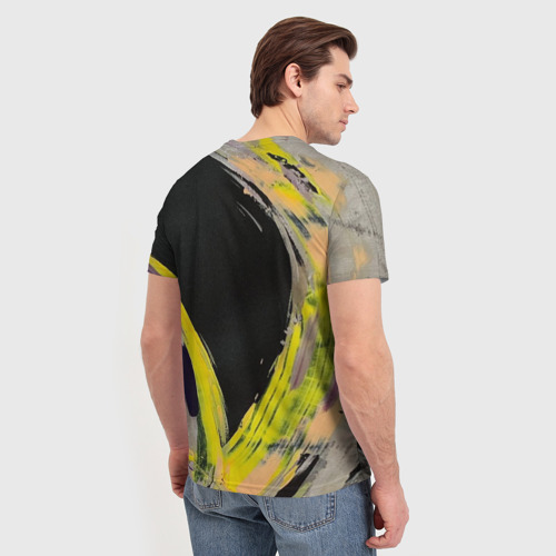 Мужская футболка 3D с принтом Abstraction yellow on black, вид сзади #2