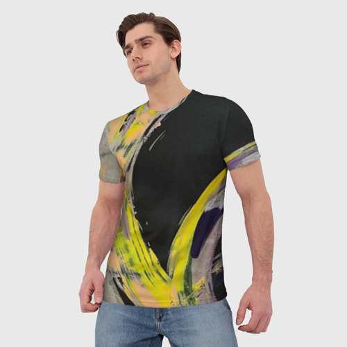 Мужская футболка 3D с принтом Abstraction yellow on black, фото на моделе #1