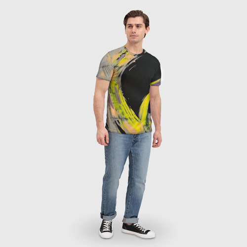 Мужская футболка 3D с принтом Abstraction yellow on black, вид сбоку #3
