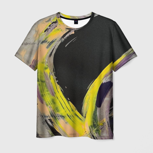 Мужская футболка 3D с принтом Abstraction yellow on black, вид спереди #2