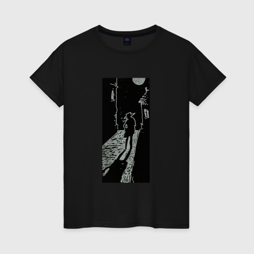 Женская футболка хлопок с принтом Wanderer in the Moonlight, вид спереди #2