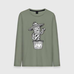 Мужской лонгслив хлопок Кактус с гитарой мексиканский