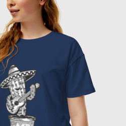 Женская футболка хлопок Oversize Кактус с гитарой мексиканский - фото 2