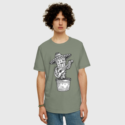 Мужская футболка хлопок Oversize с принтом Кактус с гитарой, фото на моделе #1