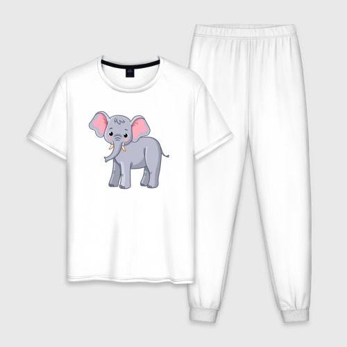 Мужская пижама хлопок с принтом Сute elephant, вид спереди #2