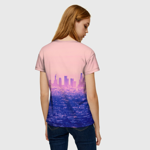 Женская футболка 3D Город в розовом и фиолетовом цветах, цвет 3D печать - фото 4