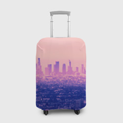 Чехол для чемодана 3D Город в розовом и фиолетовом цветах
